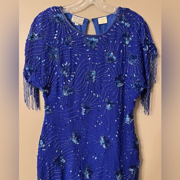 Stenay Dresses & Skirts - Stenay Vintage Royal Blue Sequin Beaded Tassel Cocktail Dress 100% Silk